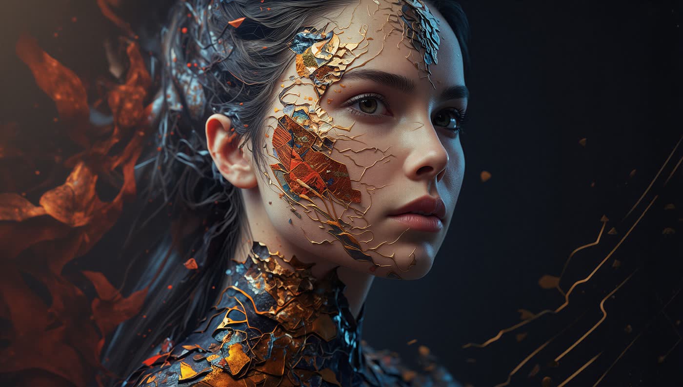 Kintsugi-Porträt nach dem Upscale-Workflow