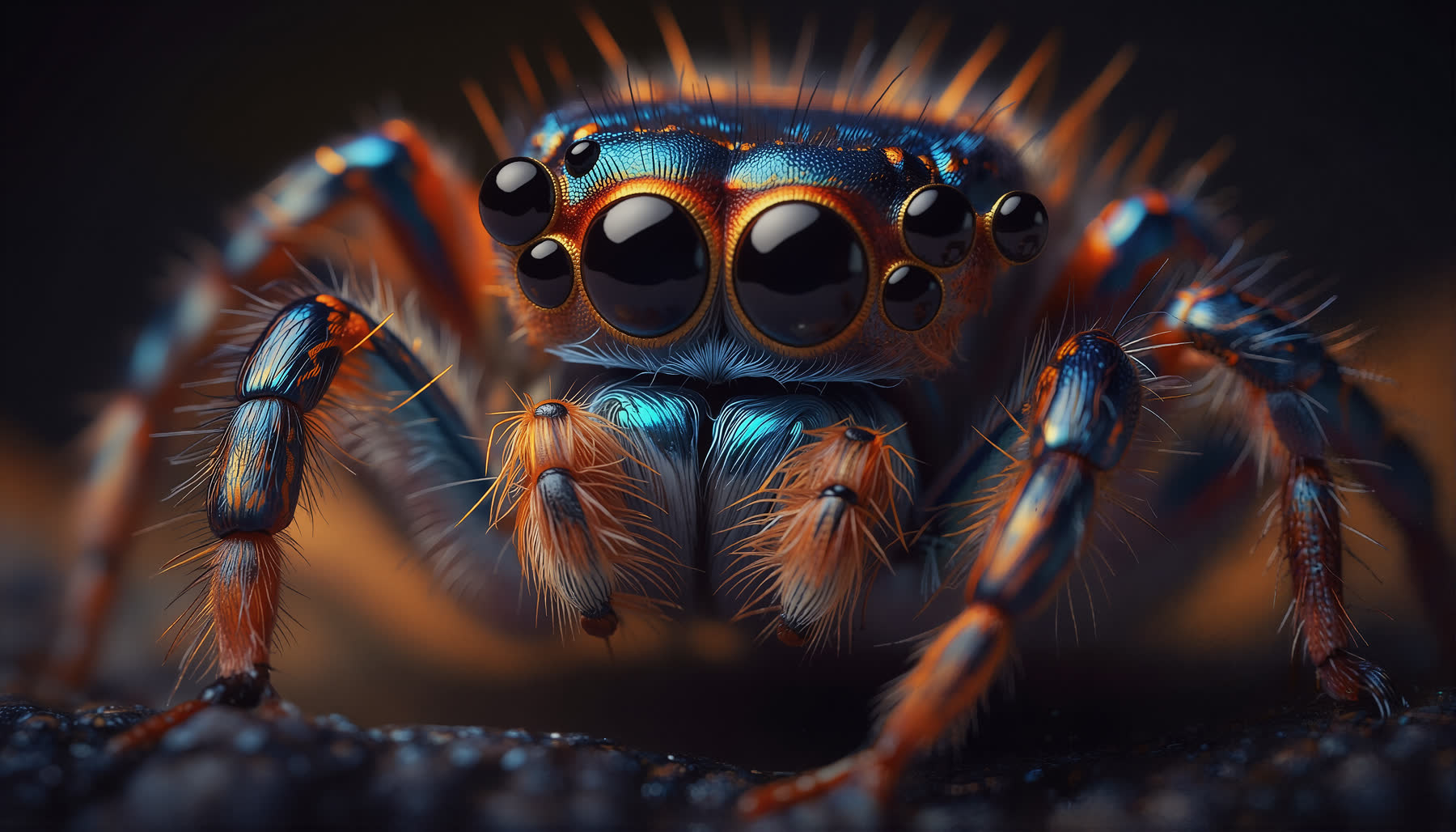 Makroaufnahme einer Spinne mit leuchtenden Details