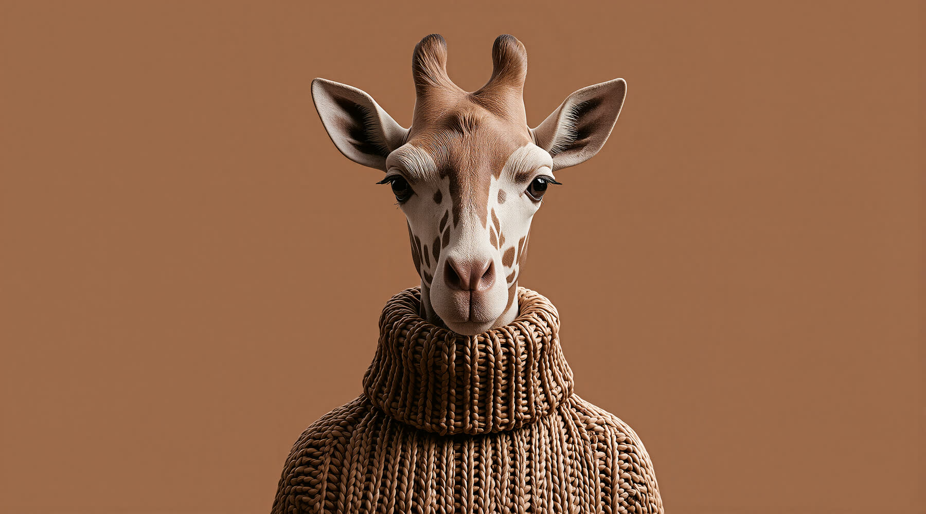 Surreales Giraffenportr?t mit gestricktem Rollkragen